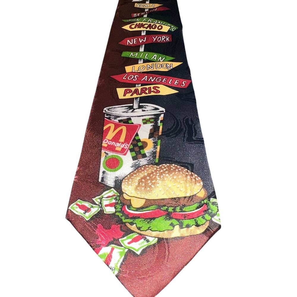 Vintage 1994 McDonald's Pop City Novelty Necktie MBP Burger Fries World Cities